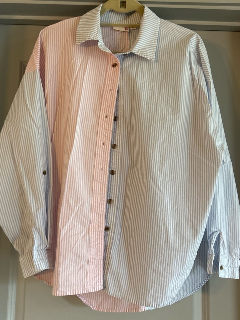 SO Men's Striped Button-Down Shirt - Blue & Pink